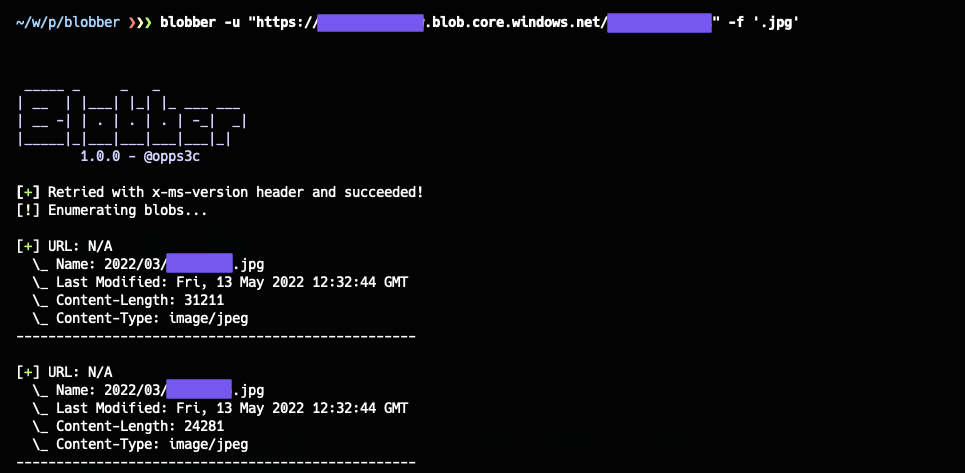 Blobber tool output — filtering by extension