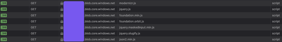 HTTP request revealing the storage account name in the URL