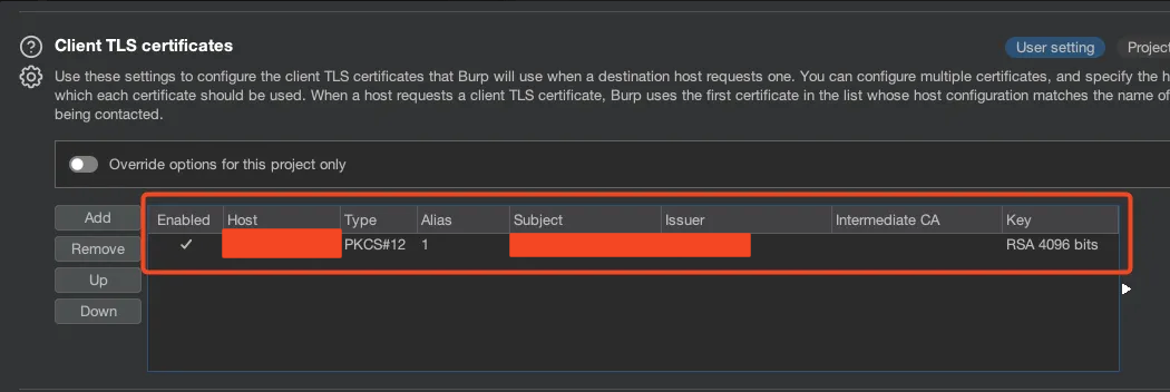 Burp Suite — certificate loaded successfully