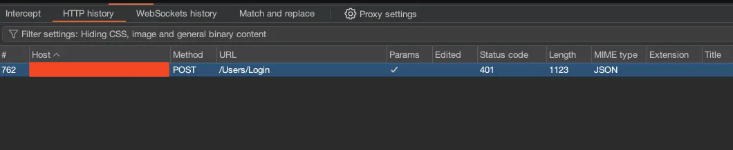 Burp Suite HTTP History showing intercepted Flutter app traffic