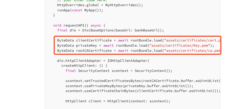 Source code references to .pem and .key certificate files