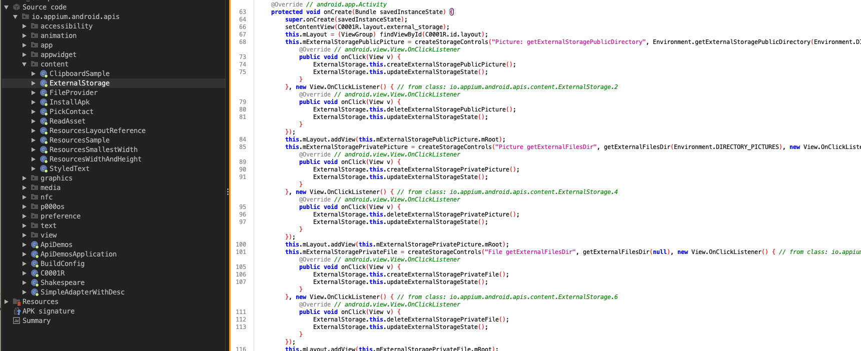 Java app decompiled in JADX showing readable source code