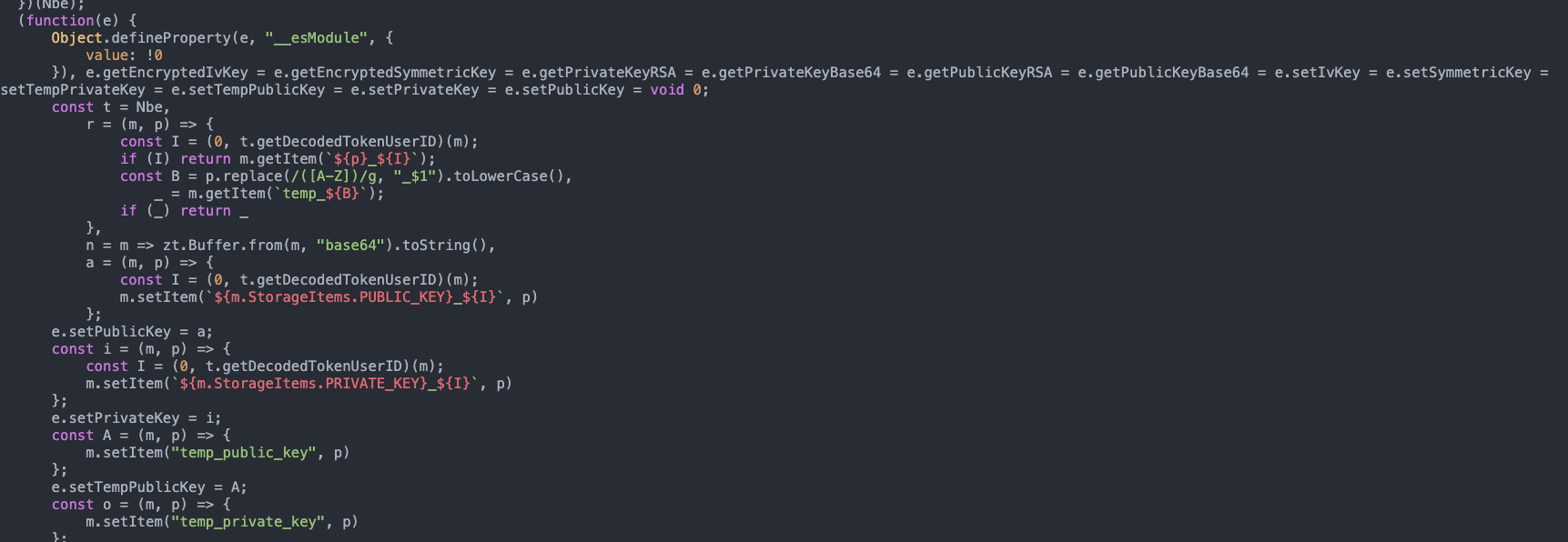 JavaScript source showing encryption function names and PKCS1 references