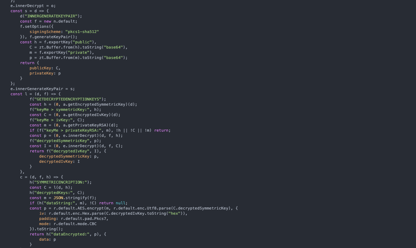 Decryption flow in the JavaScript source code