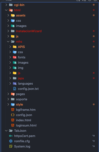 VSCode showing the extracted webapp files are all CGI binaries