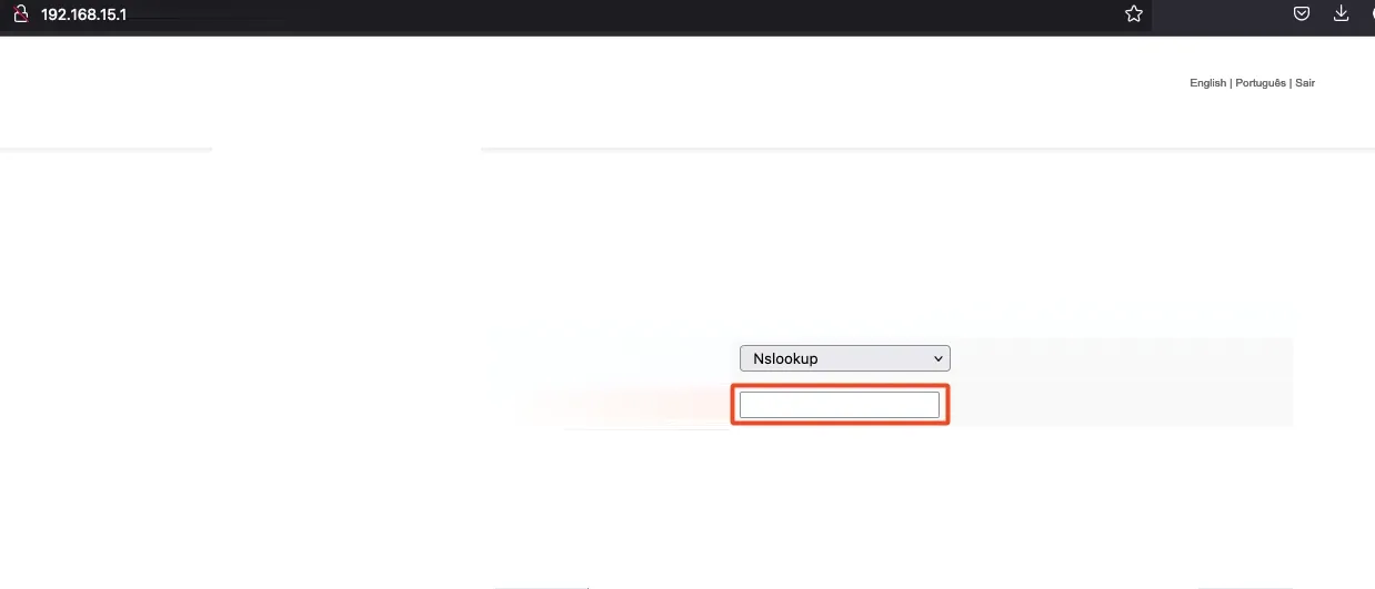 Router web app Tools menu showing ping, traceroute, and nslookup options