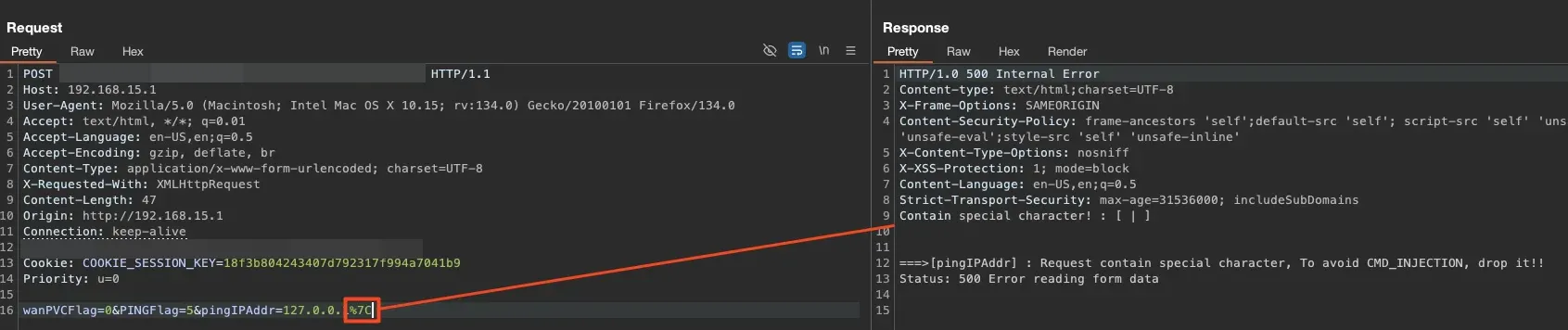 CGI code showing how ping command is constructed from user input