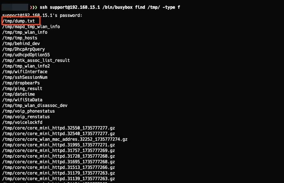 dump.txt showing Wi-Fi passwords in plaintext