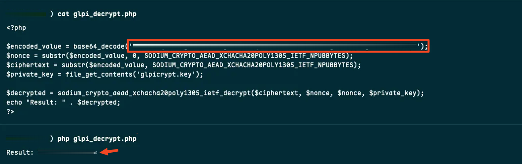 Resultado da descriptografia da senha SMTP