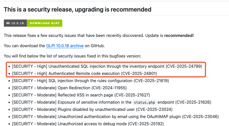 Release notes do GLPI 10.0.18